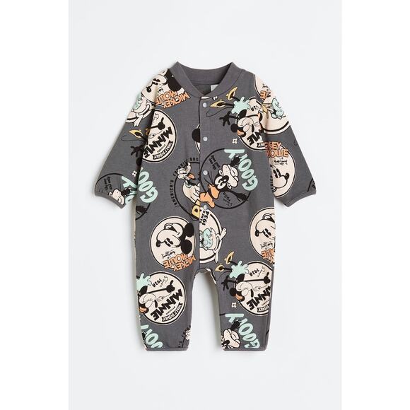 H&M Gray Mickey Mouse & Friends Sweatshirt Romper Size 6 Months New - Picture 1 of 3